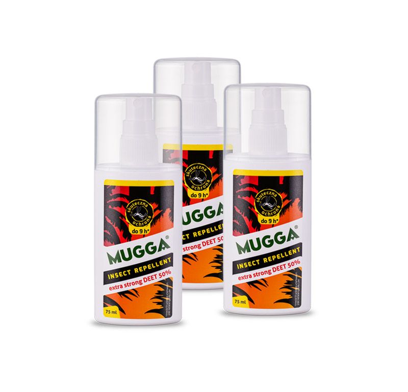 MUGGA ZESTAW 3 X 50% DEET NAJMOCNIEJSZY ZESTAW NA KLESZCZE I KOMARY