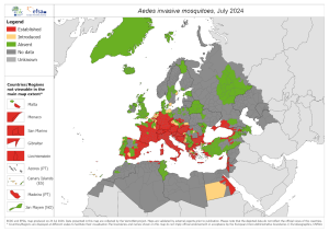 Mapa występowania i zasięgu komarów Aedes