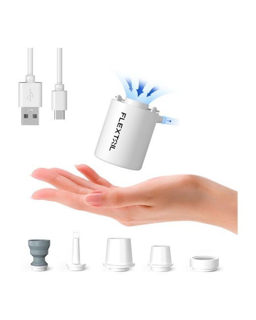 Pompka Flextail Tiny Pump 2024 biała – w dłoni z końcówkami